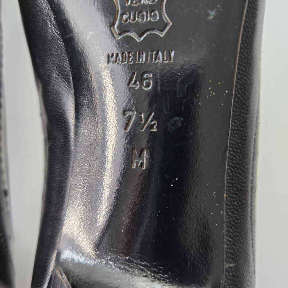 VTG Via Spiga 7.5 Black White Leather Peep-Toe Mary Jane Oxford Heels Lady*Read - Picture 12 of 15